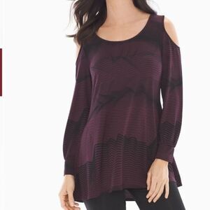 SOMA‎ AGILE LINES MERLOT TOP WITH COLD SHOULDER